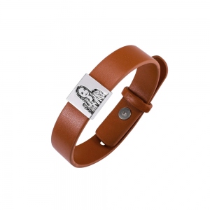 Personalized Photo Leather Bracelet for Men in Silver
