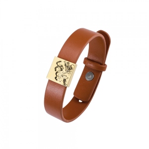 Personalized Photo Leather Bracelet for Men in Gold