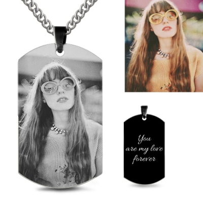Personalized Photo Pendant Black Titanium Steel Dog Tag Necklace