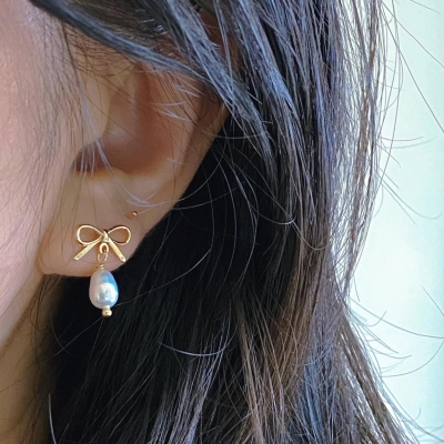 Luxury Made Baroque Pearl Bow Earrings Heart Elegance Minimalist Style Natural Freshwater Pearl Earrings Bowe Dangle Drop Earring