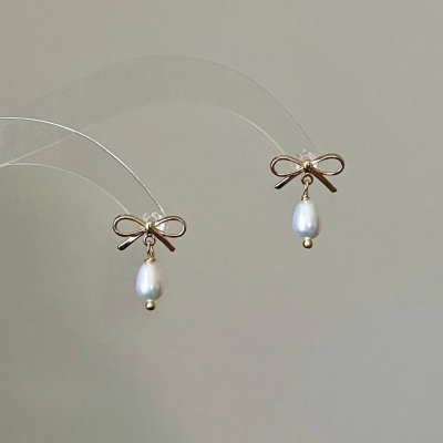 Luxury Made Baroque Pearl Bow Earrings Heart Elegance Minimalist Style Natural Freshwater Pearl Earrings Bowe Dangle Drop Earring