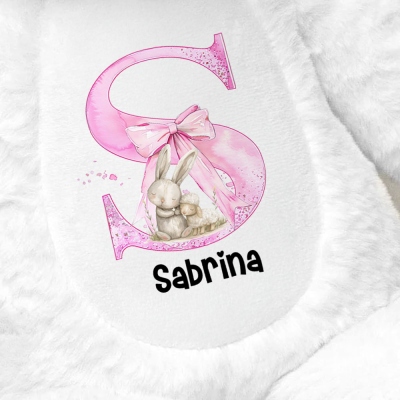 Personalized Pink Bow Initial Bunny Doll Toy with Name, Soft Plush Rabbit Stuffed Animal Keepsake, Easter Decor, Birthday/Easter Gift for Kids/Girls