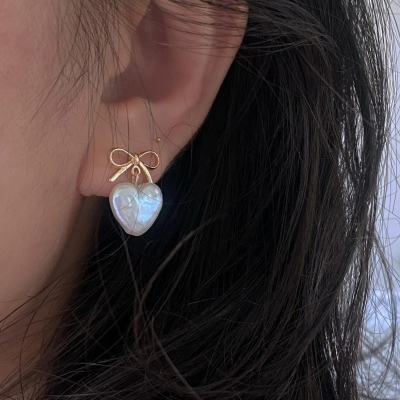 Luxury Made Baroque Pearl Bow Earrings Heart Elegance Minimalist Style Natural Freshwater Pearl Earrings Bowe Dangle Drop Earring